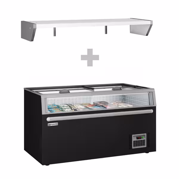 Boneta mroźnicza HELSINKI - 1454x850mm - 402l - szklana pokrywa przesuwna - szyba frontowa - Czarny