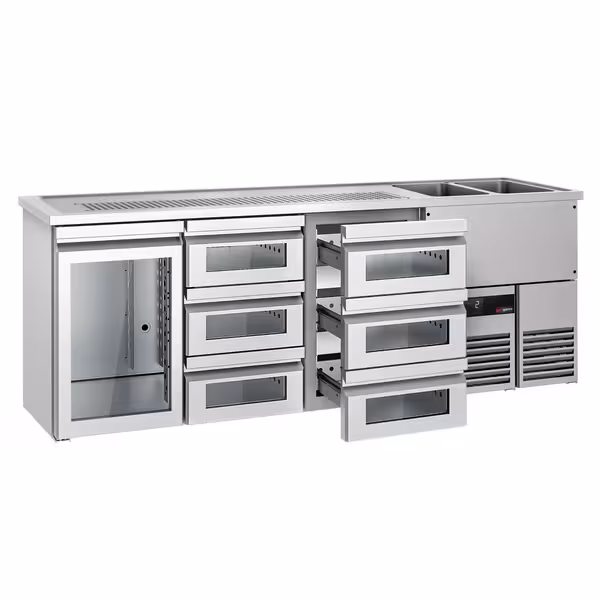 Pivski šank PREMIUM - 2500x700 mm - 1 Staklena vrata & 6 Staklene ladice