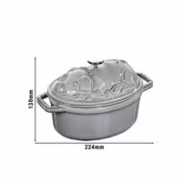 STAUB | Mini Cocotte Oval Enamelled Cast Iron Casserole Dish – 170 mm Oval – Graphite Grey – Pig Lid