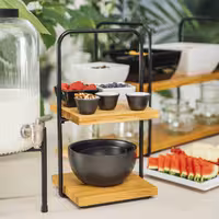 Sunum Standı PERFECTO SMALL - 2 Katlı - Köşeli - Metal Gövde - Meşe Raflı