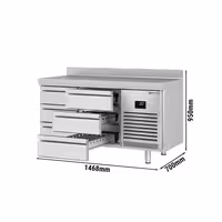 Rashladni pult PREMIUM PLUS - 1468x700 mm - 305 l - Ventilirano hlađenje - s 6 ladica - Podignuti rub