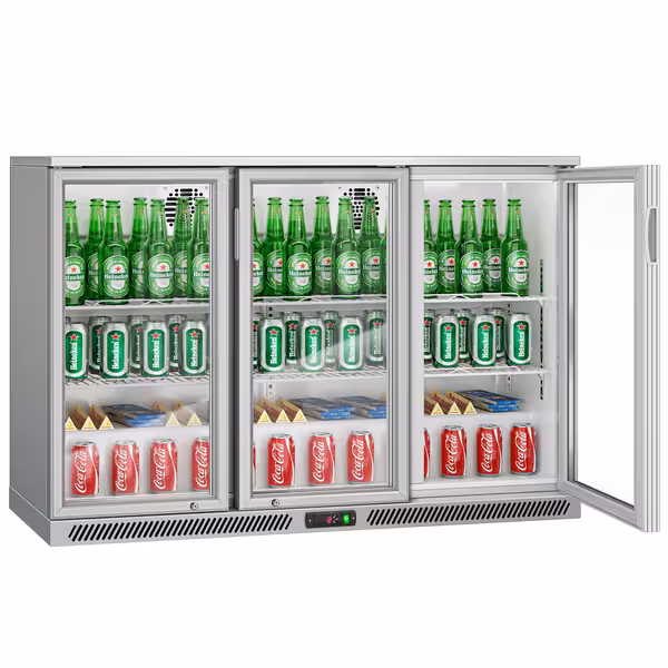 Barski hladnjak - 1350 mm - 320 l - s 3 staklena vrata - siva