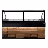 Saladette refrigerata professionale TORONTO - 2550mm - rivestimento frontale in legno - 4 porte - con vetrina in vetro dritto per 6x GN 1/1, 1 ripiano - piano di lavoro in granito