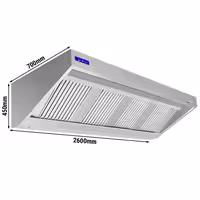 Commercial Wall-Mounted Extraction Canopy - with Motor - 2600mm - Speed Controller, Baffle Filters & LED Lighting