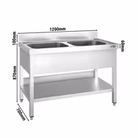 طاولة بأحواض غسيل PREMIUM - 1200x700mm - مع أرضية سفلية - مع حوضين - منتصف