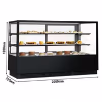 Commercial cake display fridge - 782L - 2000mm - Double glazing - square - with 2 glass shelves - rear sliding doors - for patisserie - Black