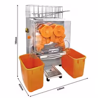 Commercial Electric Orange Juicer - 120W - 47kg - with 20 oranges/min, orange size 40-80mm, automatic feed, self-service - Stainless Steel