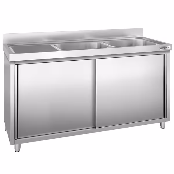 Sudoper s ormarićem PREMIUM - inox - 2000 x 600 mm - sa 2 korita - korita desno