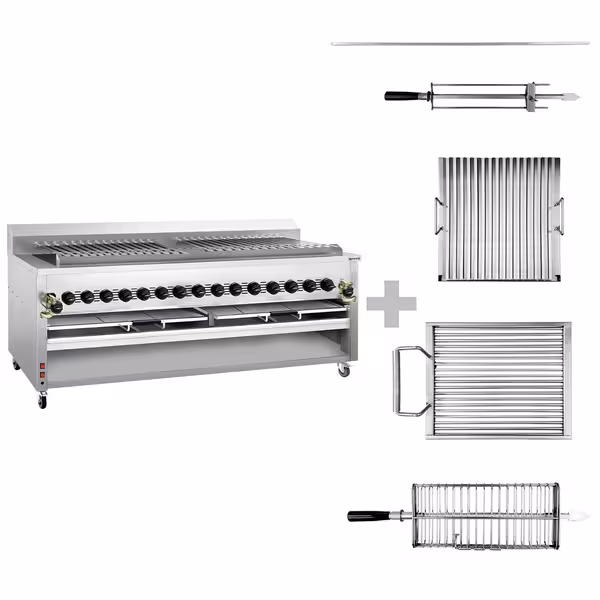 Commercial Gas Chargrill - for Adana & Shish Kebabs - 30 Auto-Rotating Skewers - 43kW - Freestanding - 1005mm Deep - 15 Burners