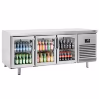 Stół chłodniczy barowy do napojów Premium PLUS – 2185 x 800 mm – z 3 drzwiami szklanymi