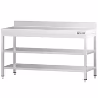 طاولة عمل ستانلس ستيل PREMIUM - 1800x600mm - مع رف سفلي & حاجز خلفي & رف وسطي & تدعيم
