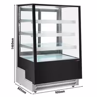 Commercial cake display fridge - 508L - 900mm - Double glazing - square - with 4 shelves - rear sliding doors - Black