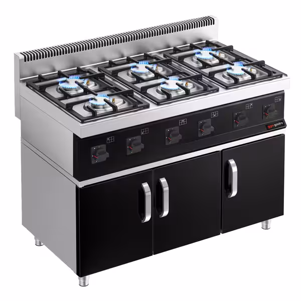 Cocina a gas - 36kW - 6 fuegos - con subestructura con 3 puertas