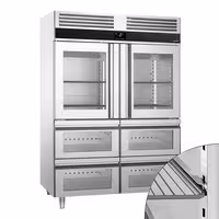 Szafa chłodnicza PREMIUM – stal nierdzewna – GN 2/1 – 1400 L – z 2 półdrzwiami szklanymi i 4 szufladami szklanymi
