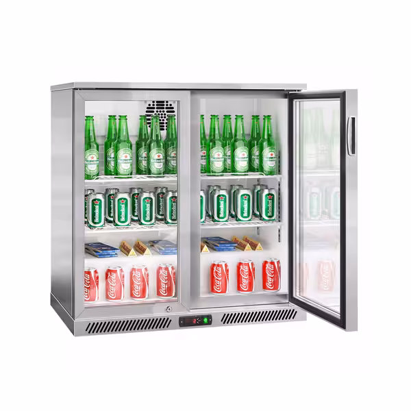 Barski hladnjak - 900 mm - 220 l - s 2 staklena vrata - srebrna