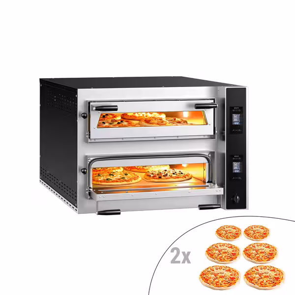 Electric Deck Pizza Oven - Twin Deck - Refractory Stone Deck - 6+6 x Ø 35cm (13.8") - Digital Controls - up to 400°C