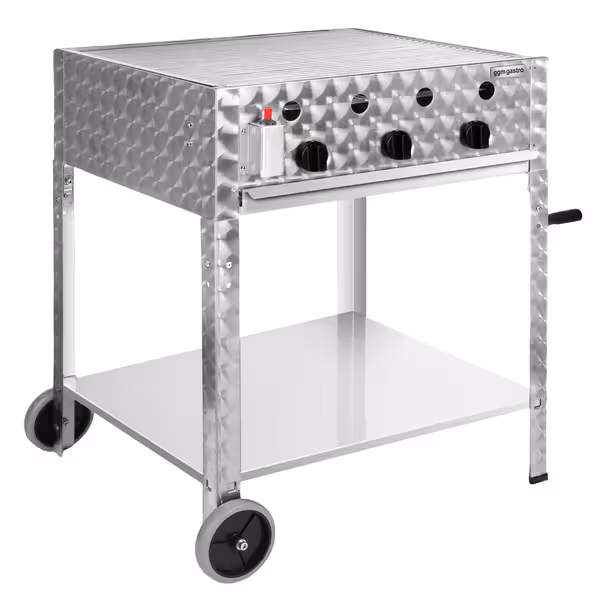 Gázgrill - 10 kW - inkl. mobil alsó állvány, grillrács és lemez