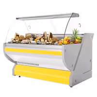 Masný pult - 1700 mm - Žlutý - Se světlem a osvětleným předním panelem