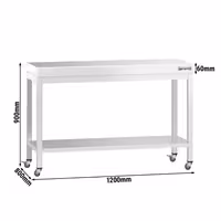 PREMIUM Edelstol-Aarbechtsdësch – 1200 x 800 mm – mat engem Basisregal a Rollen
