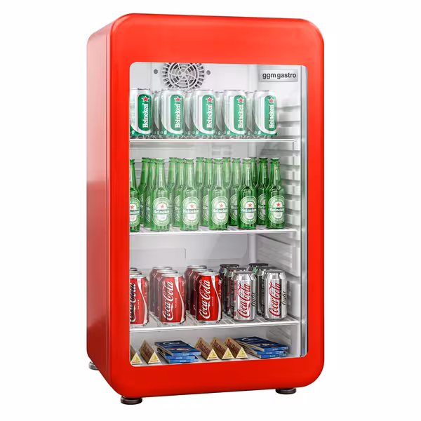 Minibar hladnjak - 495 mm - bruto 120 l - s jednim staklenim vratima - crvena