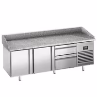 Table réfrigérée à pizza Premium PLUS - 1980 x 700 mm - avec 2 portes et 2 tiroirs