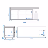 Mostrador refrigerado PREMIUM PLUS - 1960x700mm - de trabajo con fregadero - 6 cajones (bloque 6x1/2) - encimera con alzatesta - 465l