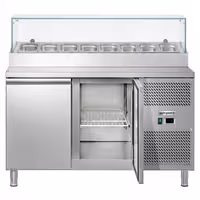 Stół przygotowawczy ECO – 1510 mm – z 2 drzwiami – z nadstawką szklaną na 8x GN 1/3