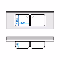 Sudoper s ormarićem PREMIUM - inox - 1600 x 600 mm - sa 2 korita - korita sredina