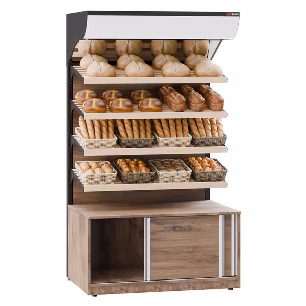 Leipähylly - 1 200 mm - 4 hyllyä - musta, puuviimeistely hyllyissä
