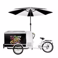 Ice Cream Cart / Ice cream bike - with LED lighting - with LED-lit umbrella - for 7 x 5 litres Napoli pans - 2665mm
