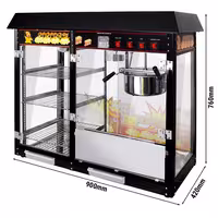 Commercial Popcorn Machine with Nacho Warmer - 1.70kW - 5kg/h - with 3 heated shelves - Black