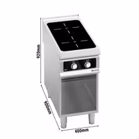 Ipari indukciós tűzhely - 900-as - főzősorba illeszthető - nyitott tárolórésszel - összteljesítmény: 10 kW - 2 zónás - Bflex Digital - 400x900x920 mm
