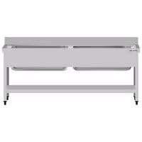 Grovdiskbänk i rostfritt stål ECO - 1800x700 mm - med underhylla - 2 hoar - extra djup ho - med stänkskydd
