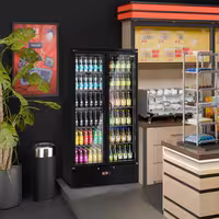Commercial Beverage Display Fridge - 920mm - 466 Litres - stainless steel interior - with 2 hinged glass doors - digital controller with temperature display - Black - Temperature range 2 to 8 °C