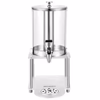 Commercial Juice Dispenser - 1x polycarbonate tank with tap & ice insert - 7.7 Litres - Stainless steel - incl. drip tray & base frame