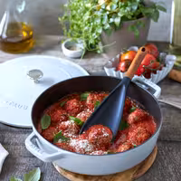 STAUB | Silicone Cooking & Serving Spoon – 30 cm - Black - Acacia Handle - Non-stick Safe