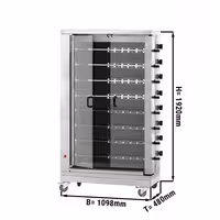Commercial Electric Chicken Rotisserie Oven - Glass-Ceramic - 38.4kW - with 8 Skewers for up to 48 chickens