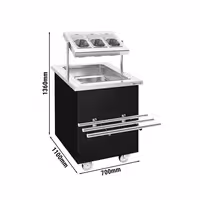 Cutlery & Crockery Mobile Counter DANZIG - 700 mm - with Tray Slide - Black
