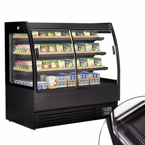 Commercial multideck display fridge - 1500mm - 480L - with 2 double‑glazed sliding doors & 3 shelves - Black