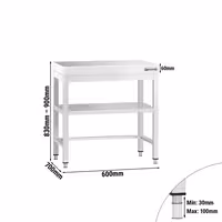 Profesionalni inox radni stol PREMIUM - 600x700 mm - s donjom policom & s ojačanjem radne plohe