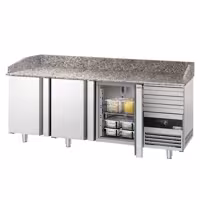 Stół chłodniczy do pizzy PREMIUM – 2150 x 800 mm – z 3 drzwiami i 3 szufladami