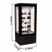 4-Sided Glass Display Fridge - 400L - 800mm - Double glazing - square - with 4 glass shelves - 1 rear glass door - Black