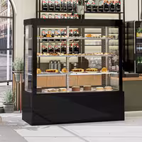 Commercial cake display fridge - 1850L - 1800mm - Double glazing - square - with 3 adjustable shelves - rear sliding doors - for patisserie - Black
