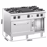 Cocina a gas - 39,5kW - 5 fuegos - con horno de gas estático - 6kW