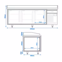 Table réfrigérée à pizza Premium PLUS - 2305 x 800 mm - avec 3 portes & 1 tiroir