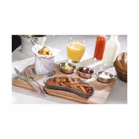 (6 pcs) Sizzle Platter Set - 6-piece set - incl. wooden base, baskets & dip bowls - cast iron pan & stainless steel accessories - 350x260mm - oval