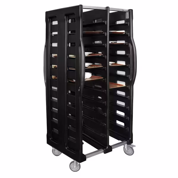 Inox kolica za poslužavnike - za 2×12 poslužavnika 530x370 mm - kotači Ø 125 mm (2 s kočnicom)