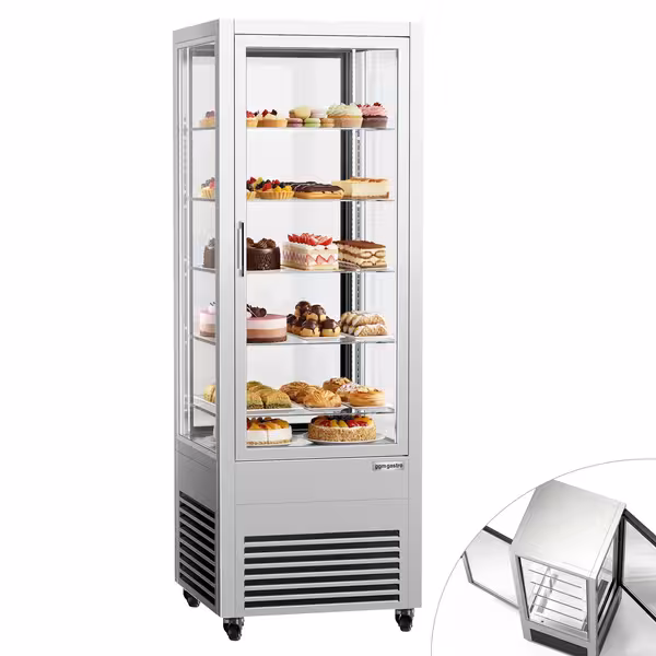 4-Sided Glass Display Fridge - 440L - 675mm - Double glazing - square - with 5 glass shelves - 1 front & 1 rear glass door