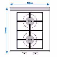 Fogão a gás de mesa - 12kW - 2 queimadores - com queimadores de alto rendimento