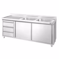 PREMIUM umivaonik – 2000 x 600 mm – s 3 ladice i 2 sudopere na desnoj strani
